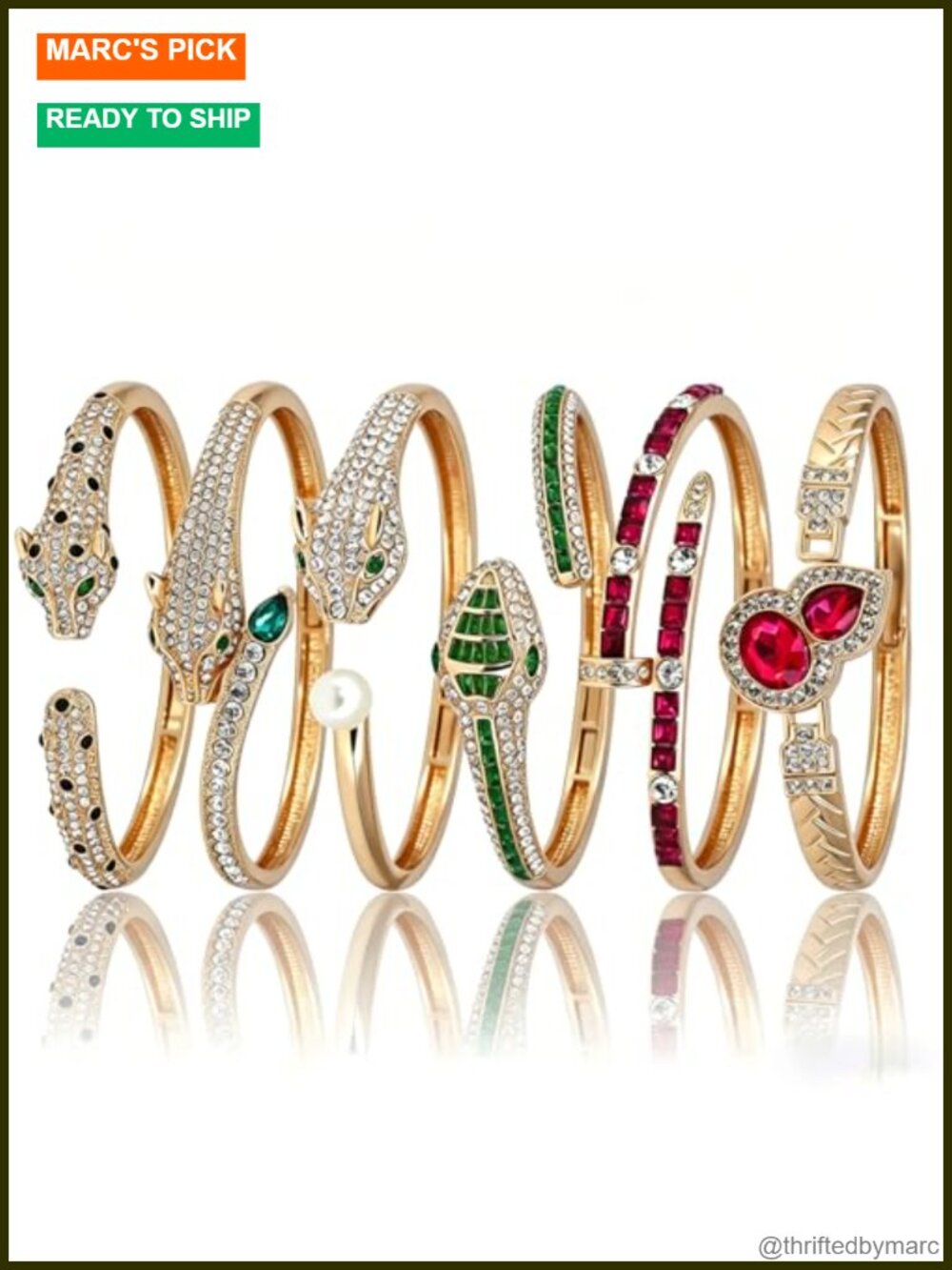 6 Pc Gold Bangle Set for Women Snake Leopard Rhinestone Designs